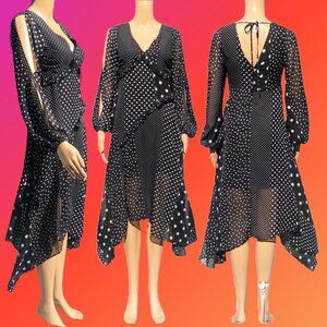 MISS SELFRIDGE Polka Dots Angled Panels Ruffles Handkerchief Hemline Dress Sz 0